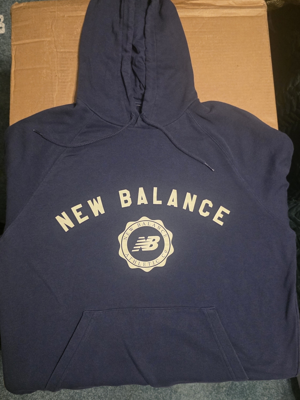 New Balance Men's Navy Pullover Hoodie with Cream Logo